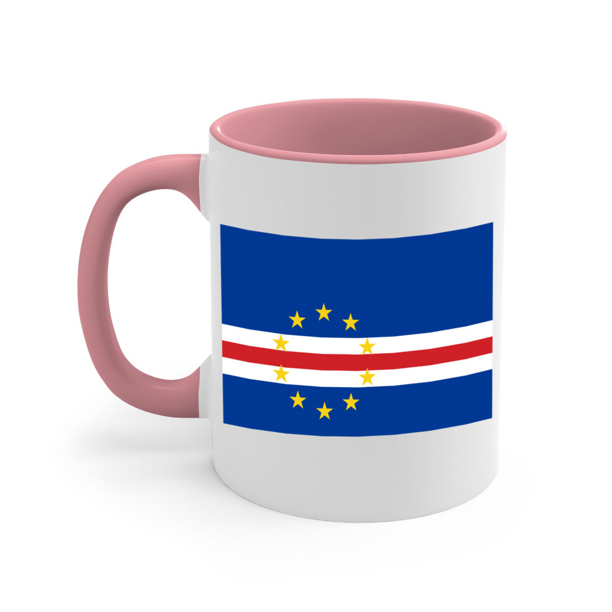 Cabo Verde 169# Mug featuring a glossy finish with a colorful handle and interior, available in multiple sizes.